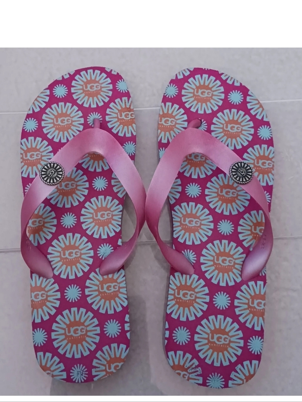 UGG Pink Floral Sunburst Flip Flops
